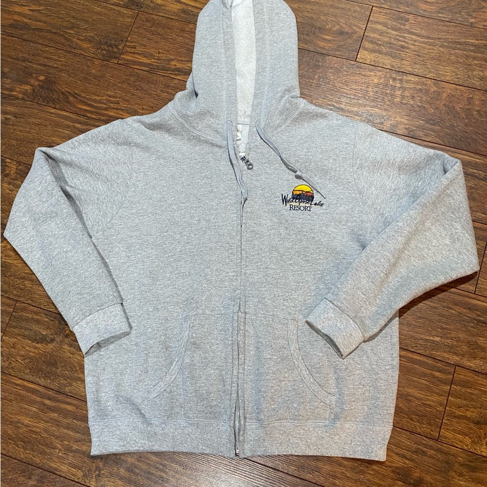 Gildan Heather Gray Zip-Up Hoodie with Embroidered Resort Logo